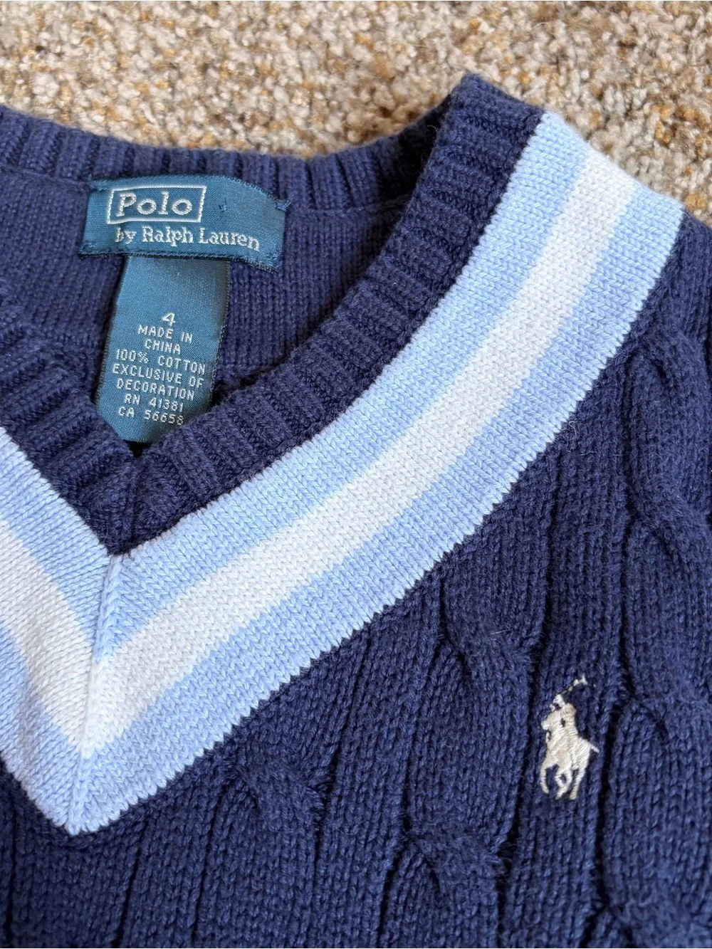 Ralph Lauren Kids V-Neck Cable Knit Sweater Vests - Navy & Light Blue